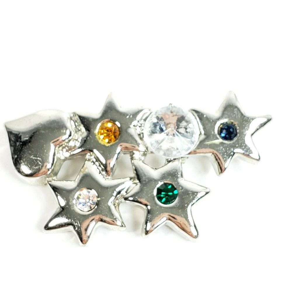 Stars and Hearts Brooch Silver Tone Rhinestones
